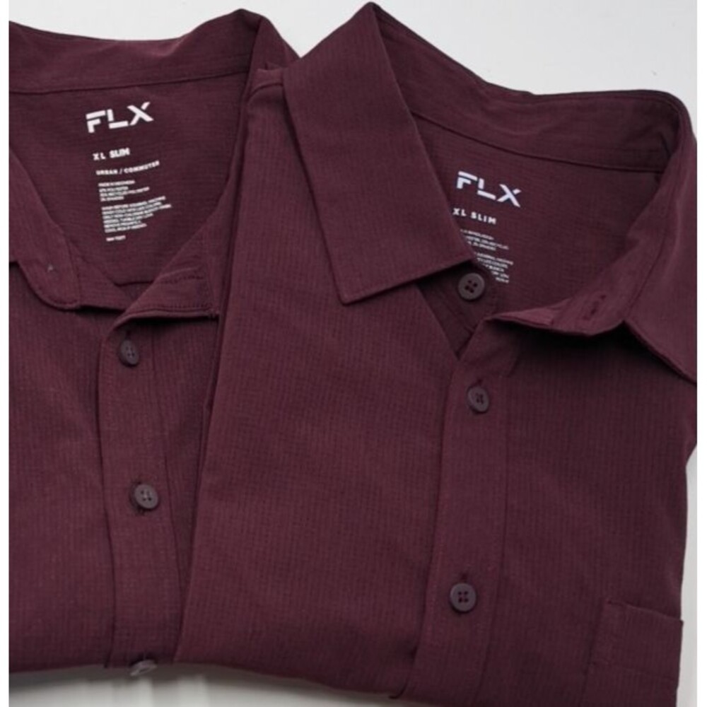 FLX Urban Commuter Short Sleeve Button Up Shirts Lot of 2 Mens XL Slim Burgundy
